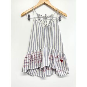 Love Stitch Tank Top Francois Embroidered Size Large Striped 100% Cotton